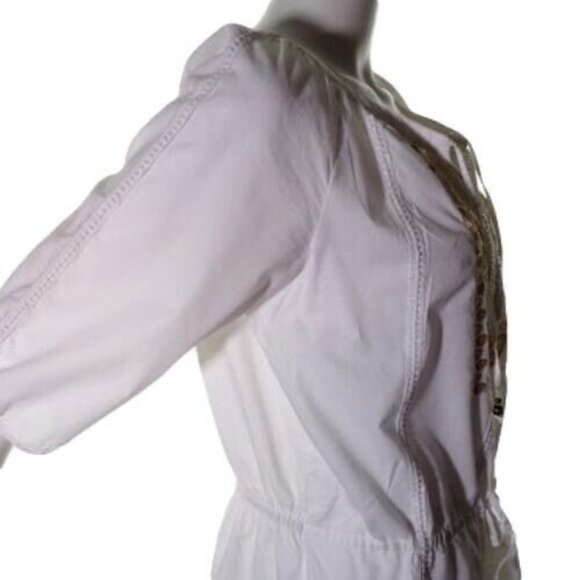 Alfani Tunic Top Size 6 P Womens Boho White with Gold Embroidery Pullover - Picture 8 of 11